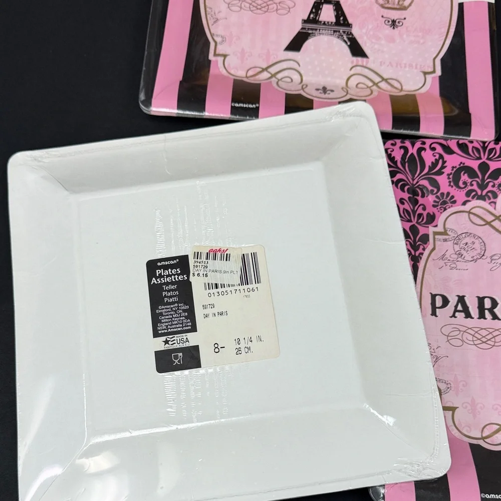 Amscan Paris Themed Pink Party Plates bundle Teller 10 1/4 inch 26cm 24 count